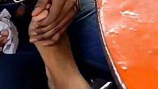 In this bdsm scene, 'Licking her feet is my fantasy,' the slave confesses