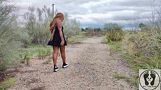 Big Ass Tits Out Ebony Walking Upskirt in Sneakers Converse