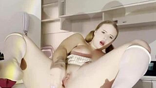 Blonde Girl Squirts While Doing Anal on the Living Room Table