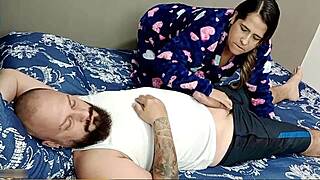 latina hot tired of masturbating gives good blowjob to friend so he fucks her?