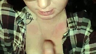 Slut sucks and fucks big dick while hubby is away, ends in creampie.