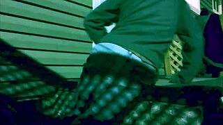 time lapse skinny girl stretches ass and legs against steps at night