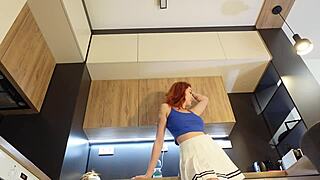 Redhead hot wife displays new mini skirt and panties