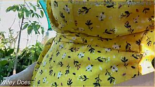 wifey flashes braless in cute summer dress outdoors 😍