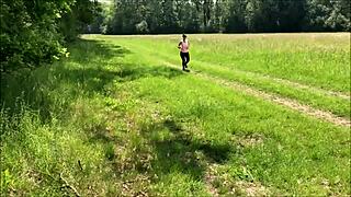 Stretching the beautiful runner's holes with blowjob and cumshot.