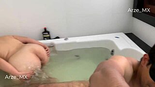 Curvy girlfriend gets anal in jacuzzi before oral.