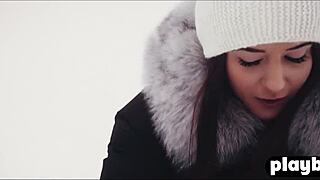 Horny couple enjoys sensual sex on a winter day.