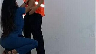 Hospital Cleaner Seduced By Nurse, Condoms On For Rough Office Fuck!