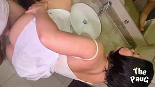 In the bathroom, this couple decides to share more than just space and fuck passionately.