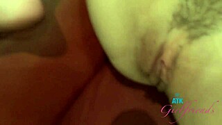 Amateur Renee Rose gets footjob and hairy pussy eating for hard cum