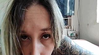 Amateur babe with small tits gives blowjob and creampie