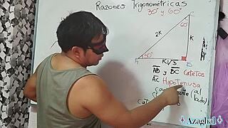 Asian Teacher Teaches Nerd Student Math