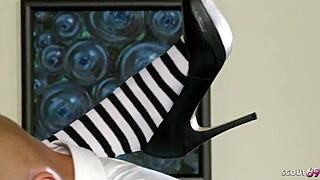 slim fit madi in costume seduces boss for cheating fuck