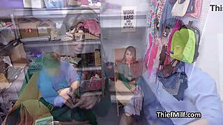 this latina milf librarian has a filthy mouth after strip search. she's fucking in the office.