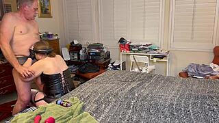 Granny Peggy Sue's first pegging ends with mouthful of cum