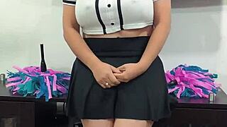 Horny cheerleader skips training to ride big cock and swallow cum