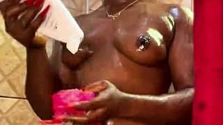 the ebony babe receives a golden shower outdoors