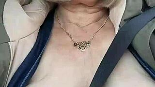 housewife exposes tits on road
