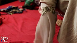 You won't believe this french amateur slut in purple satin panties and leather pants giving blowjob doggy rimming