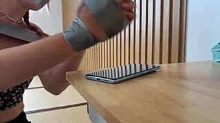 Horny girlfriend tied up and is punished with a vibrator