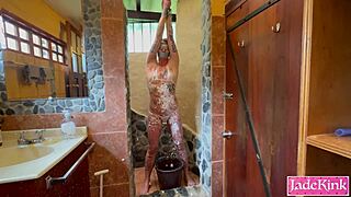 Punishing the cheating slave! Humiliated her with foam and body writing!