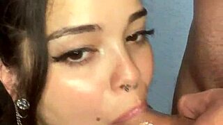 Deep blowjob from Debora Mendes with facial cumshot