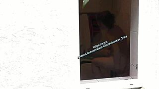 Naked wife showers outdoors, neighbor watches handjob and pussy