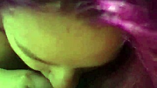 Purple haired bbw sucks cock hard