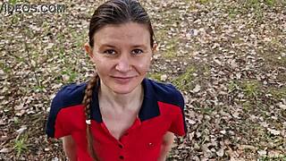 Shy Russian Girl Delivers Slobbery Blowjob On First Date In Woods