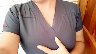 mature woman cleaning the office makes porn at work while boss is away, feeling so excited and naughty