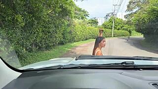 Young Colombian woman invited home while exercising