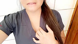 mature woman cleaning the office makes porn at work while boss is away, feeling so excited and naughty