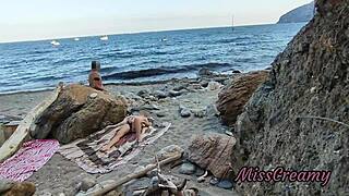 2 flashing my pussy in front of a guy in public beach and he helps me squirt - its very risky - misscreamy