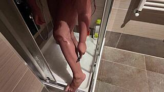 Big Breasted Milf Shaves Her Hairy Pussy In The Shower!