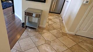 french step mom enjoys kitchen table moment