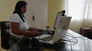 Nicoly Mattos gives ass on sofa after sucking boss in office