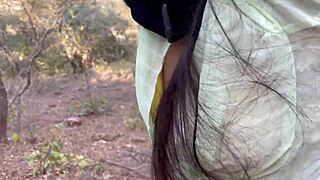 Teen couple fucks in jungle, bent over for anal and doggystyle
