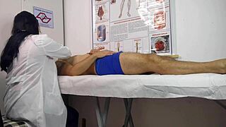 Nurse watches cock rise in hospital room