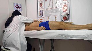 Nurse watches cock rise in hospital room