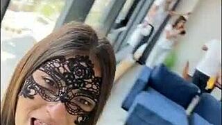 Public Threesome With Backstage Blowjob