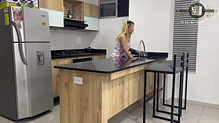 Fucked My Petite Girlfriend Hard In The Kitchen With Monster Cock Creampie