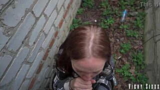 real risky teen blowjob behind garages ends with mouthful cum swallow moaning loud