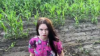 stepsister shakes with nerves in cornfield before stepbro's big cock comforts her deeply