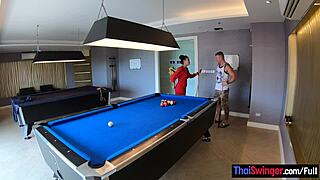 Amateur Couple Plays Pool Then Fucks Passionately! Big Tits Bounce in Doggystyle