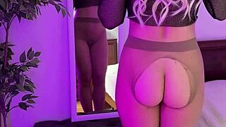 hot milf 😈 rips her sheer tights showing curvy ass and big tits