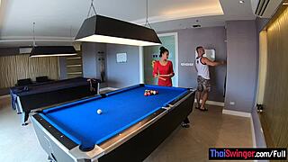 Amateur Couple Plays Pool Then Fucks Passionately! Big Tits Bounce in Doggystyle