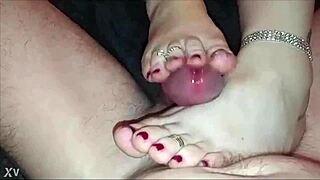 Wow, newly married wife's footjob blows my mind!