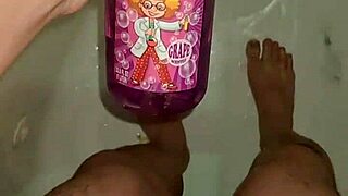 Asian amateur bathes nude in pool showing barefoot toes for intense feet fetish POV