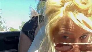 streetwalker in sunglasses deepthroats stranger in car then swallows huge public facial cumshot