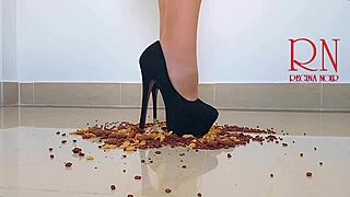 High Heels Boots Crush Cornflakes on Dorm Floor